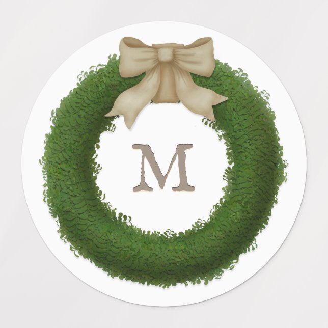 Boxwood-Kranz mit rustikalem Bow-Mit Monogramm Etiketten (Design 1)