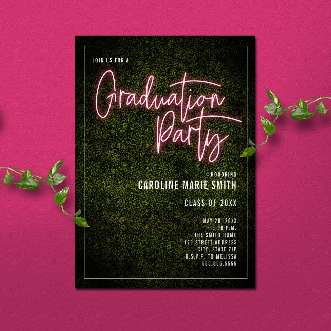 Boxwood Pink Neon Sign Graduation Party Einladung (Von Creator hochgeladen)