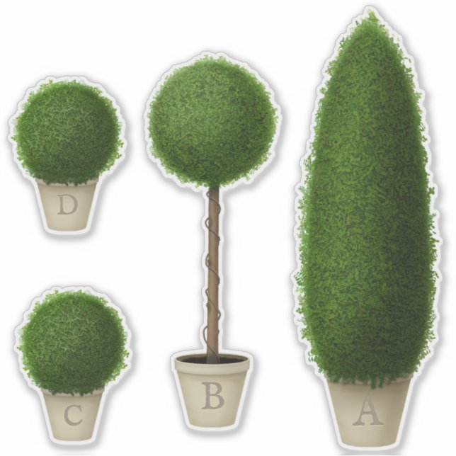 Boxwood Topiary Pflanze Monogram Custom Alphabet Aufkleber (Vorderseite)