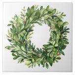 Boxwood Wreath Berries Einfaches Aquarellhaus Fliese<br><div class="desc">Eine perfekte Keramik für Ihre Dekoration. Boxholzkranz mit getrockneten Beeren. Die Keramik wurde mit einer einfachen Aquarellgrafik aus diesem Bauernhof hergestellt.</div>