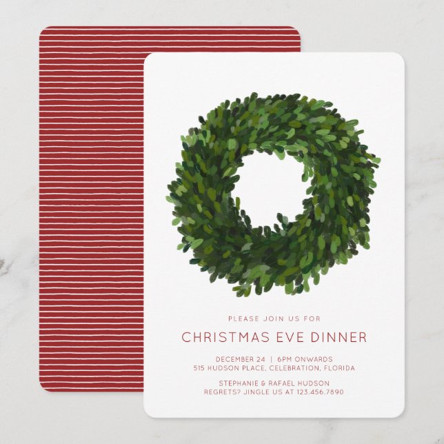 Boxwood Wreath Christmas Holiday Party Einladung (Vorne/Hinten)