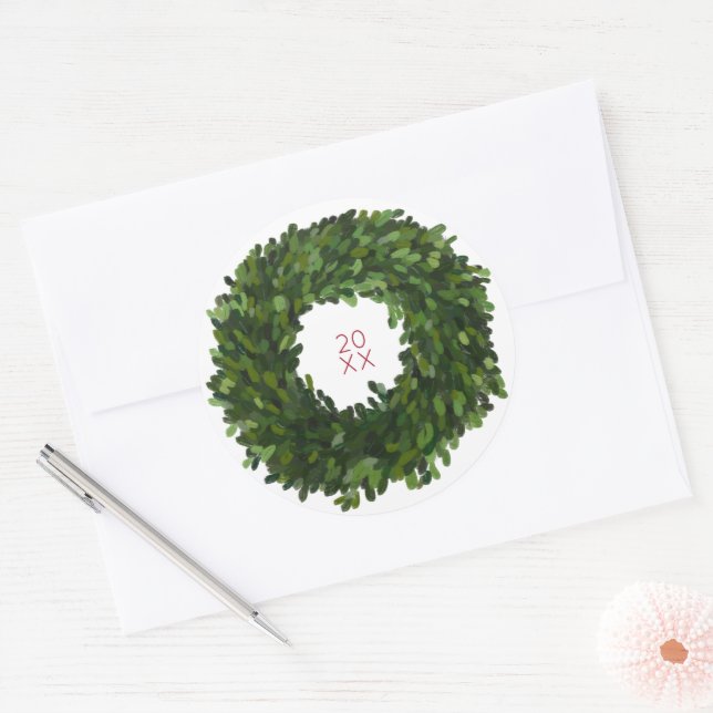 Boxwood Wreath Christmas Holiday Sticker (Umschlag)