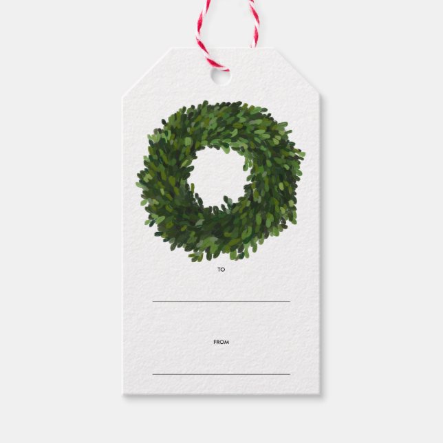 Boxwood Wreath Weihnachtsfeiertag Geschenkanhänger (Vorderseite)