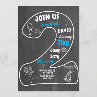 Boy 2. Geburtstag Chalkboard Nummer blau Einladung