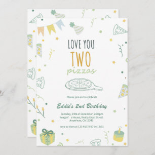 Boy 2e anniversaire Pizza Party Invitation Bleu