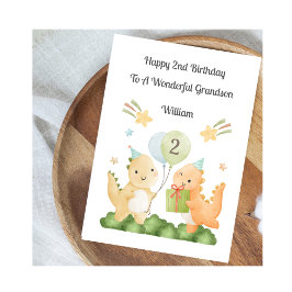 Boy 2nd Birthday Balloon Dinosaurs Card Karte