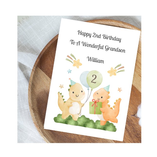 Boy 2nd Birthday Balloon Dinosaurs Card Karte (Von Creator hochgeladen)