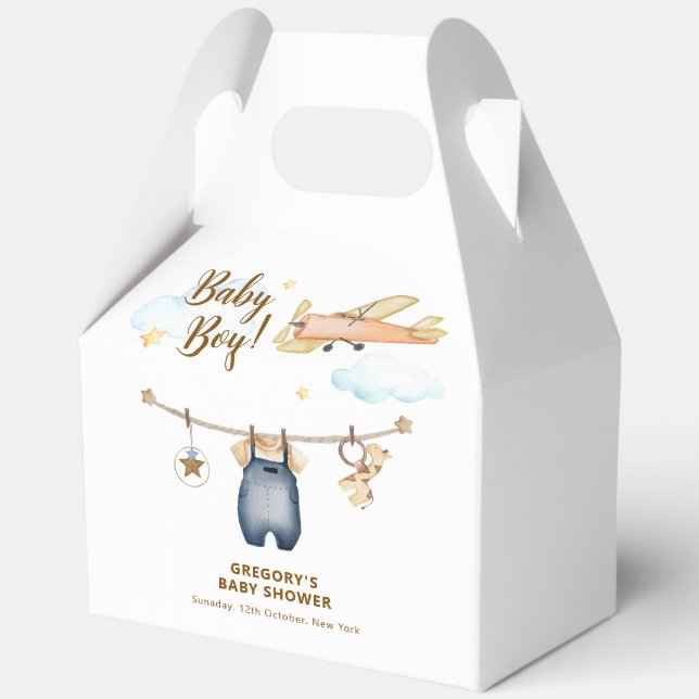 Boy Adventure Clothesline Airplane Sky Baby Shower Geschenkschachtel (Vorderseite)