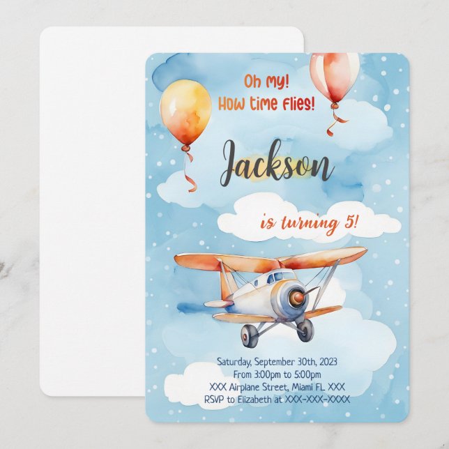 Boy Airplane Geburtstagsparty Einladung (Vorne/Hinten)