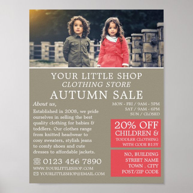 Boy and Girl, Children's Clothing Store Advert Poster (Vorne)