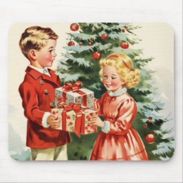Boy and girl giving each other Christmas presents Mousepad