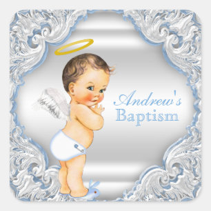 Boy Angel Baptisse Christening Quadratischer Aufkleber