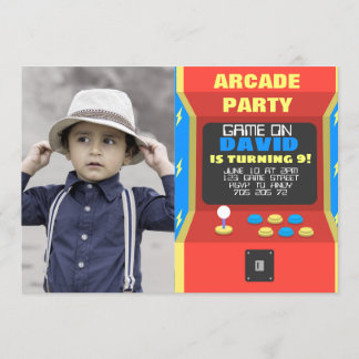 Boy Arcade Party Retro Gaming Geburtstag mit Foto Einladung