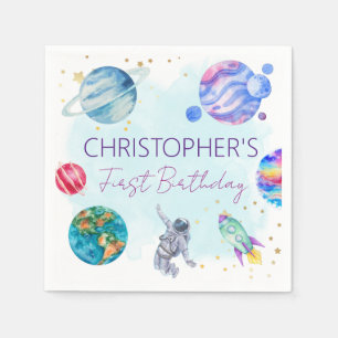 Boy Astronaut Gold Blue Rocket Ship Planet Serviette