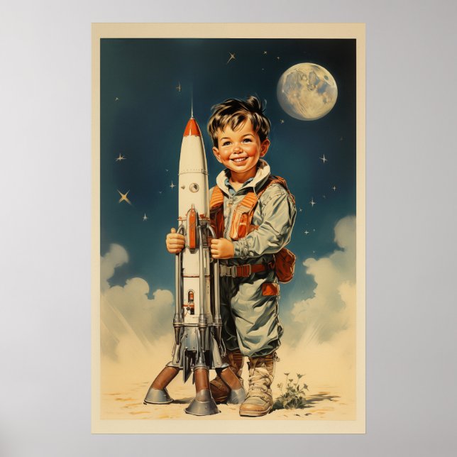 Boy Astronaut Retro-Stil Poster (Vorne)