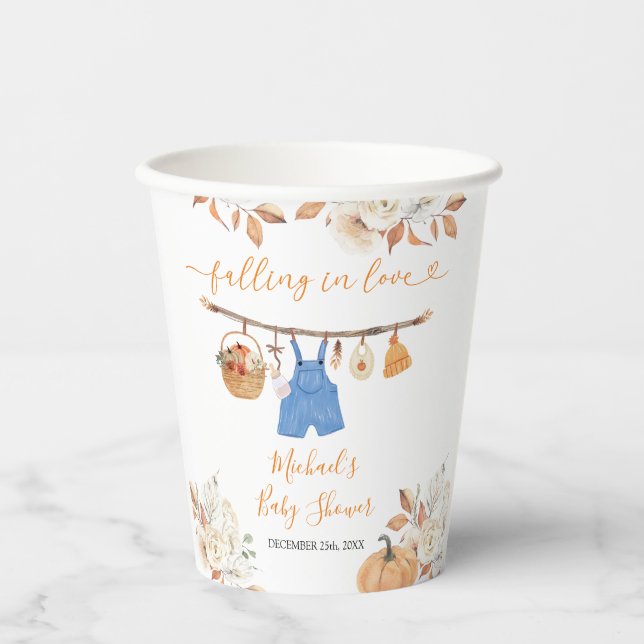 Boy Autumn Clothes Pumpkin Fall Baby Showdusche Pappbecher (Vorderseite)