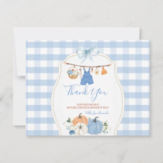 Boy Autumn Clothes Pumpkin Fall Baby Shower Dankeskarte