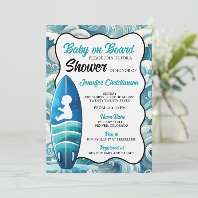 Boy Baby an Bord Baby Shower Einladung (Stehend Vorderseite)