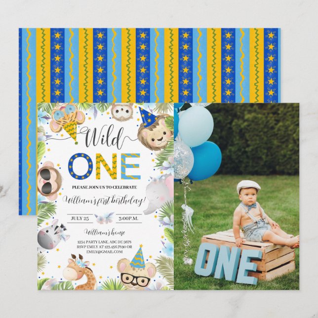 Boy Baby Animals Niedlich Wild ein Foto Einladung (Vorne/Hinten)