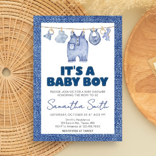 Boy Baby Blue Jean Baby Shower Einladung