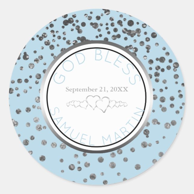 Boy Baby Blue Silver Personalisierte religiöse Gef Runder Aufkleber (Vorderseite)
