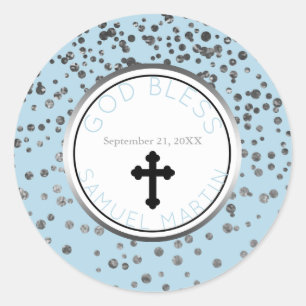 Boy Baby Blue Silver Personalisierte religiöse Gef Runder Aufkleber