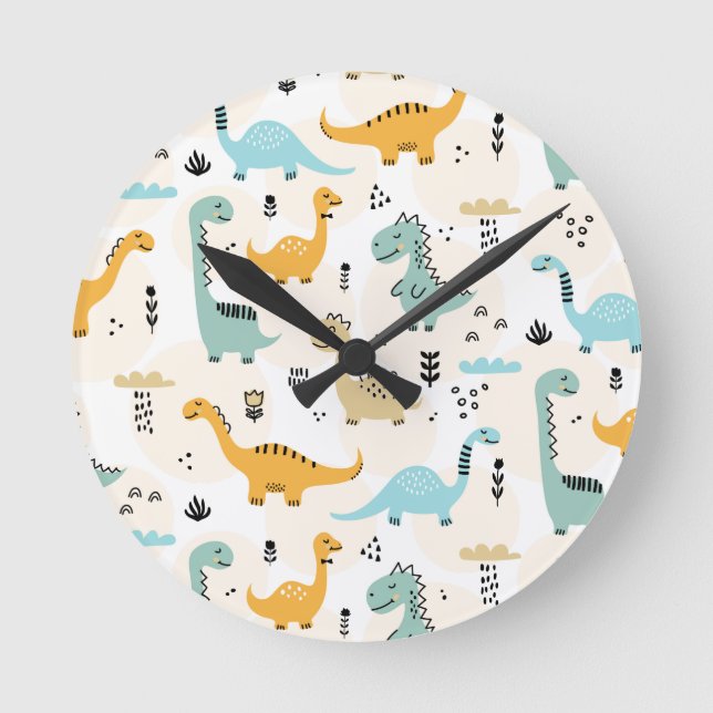 Boy Baby Dinosaurier Runde Wanduhr (Vorderseite)