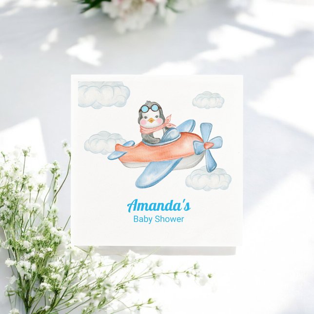 Boy Baby Dusche Blue Airplane Pinguin Paper Napkin Serviette (Von Creator hochgeladen)