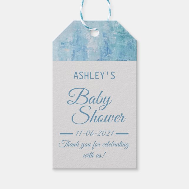 Boy Baby Dusche Danke Dusty Blue Navy Gefallen Geschenkanhänger (Vorderseite)