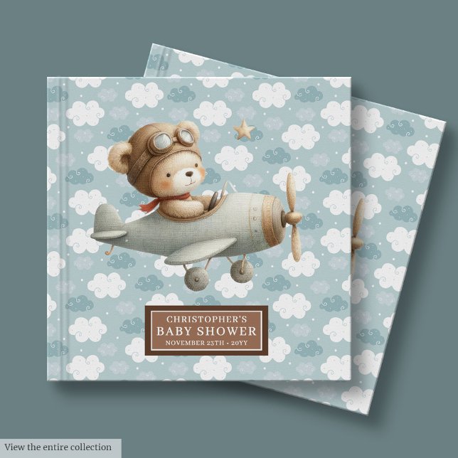 Boy Baby Dusche Gästebuch Niedlich Teddy Bear Pilo (Boy Baby Shower Guest Book Cute Teddy Bear Pilot)