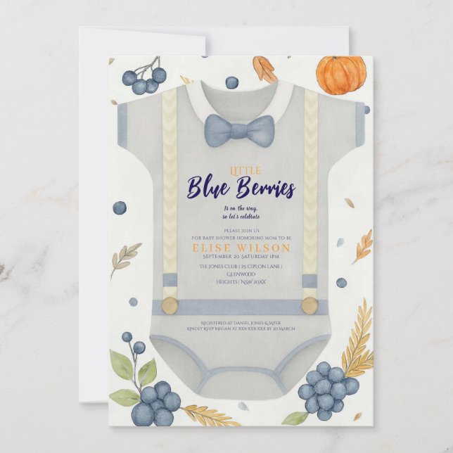 Boy Baby Dusche Herbstkrampf Bodysuit invita Einladung (Vorderseite)