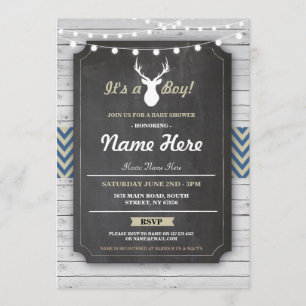 Boy Baby Dusche Rustic Antler Chalk Stag Einladung