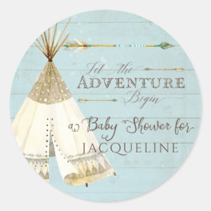 Boy Baby Dusche Tee BOHO Bohemisches Abenteuer Runder Aufkleber