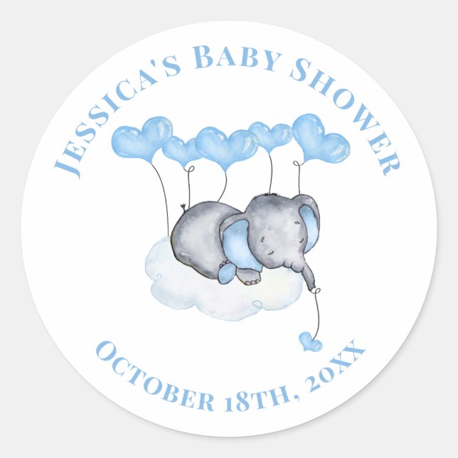 Boy Baby Elephant auf White Cloud Baby Shower Runder Aufkleber (Vorderseite)