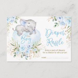 Boy Baby Elephant Blue Rose Diaper Raffle Begleitkarte