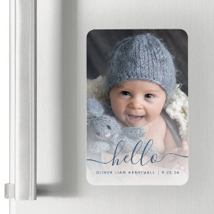 Boy Baby Foto Blue Hello Birth Ankündigung Magnet
