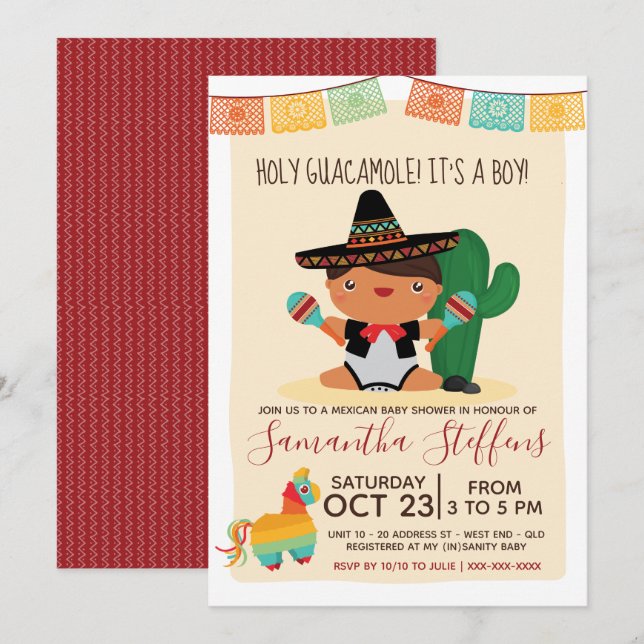 Boy Baby Mariachi Babydusche Einladung (Vorne/Hinten)