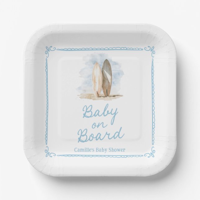 Boy Baby on Board Beach Baby Dusche Pappteller (Vorderseite)