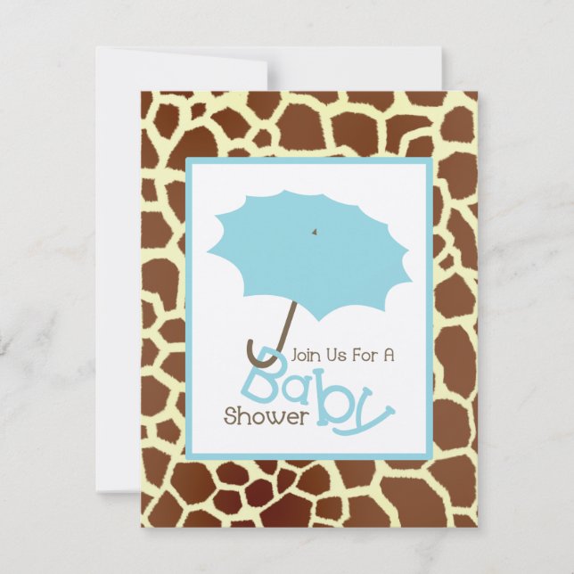 Boy Baby Shooter - Blue Umbrella & Giraffe Print Einladung (Vorderseite)