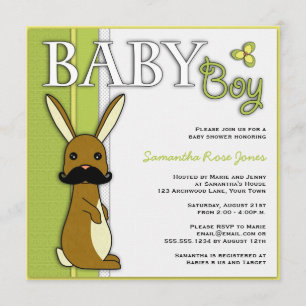 Boy Baby Shooter Niedlich Bunny mit Mustache - Gre Einladung