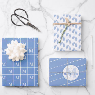 Boy Baby Shooter Personalisiert Monogram Footprint Geschenkpapier Set