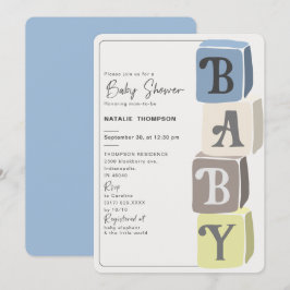 Boy Baby Shower Blocks Blue Einladung