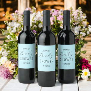 Boy Baby Shower Blue Black Weinetikett