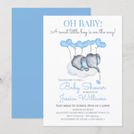 Boy Baby Shower Blue Elephant auf Cloud Einladung