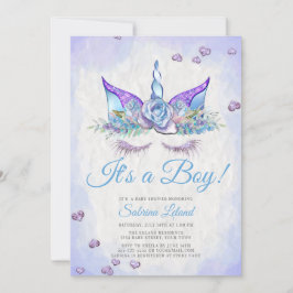 Boy Baby Shower Blue Fantasy Schlafunicorn Einladung