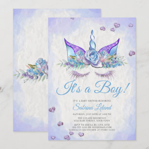 Boy Baby Shower Blue Fantasy Schlafunicorn Einladung
