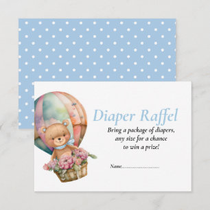 Boy Baby Shower Blue Teddy Balloons Diaper Raffel Einladung
