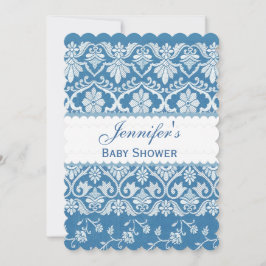 BOY BABY SHOWER Blue Vintag Damask Muster A03 Einladung