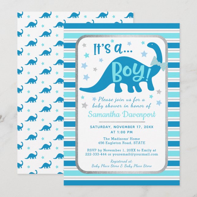 Boy Baby Shower Einladung Dinosaurier (Vorne/Hinten)