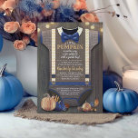 Boy Baby Shower Fall Pumpkin Rustic Burlap Wood Einladung<br><div class="desc">Rustic Fall Boy Baby Shower Einladung mit Bow Krawatte,  Burlap Bodysuit,  Holzhintergrund und Orange und Navy Blue Pumpkins Illustrationen</div>